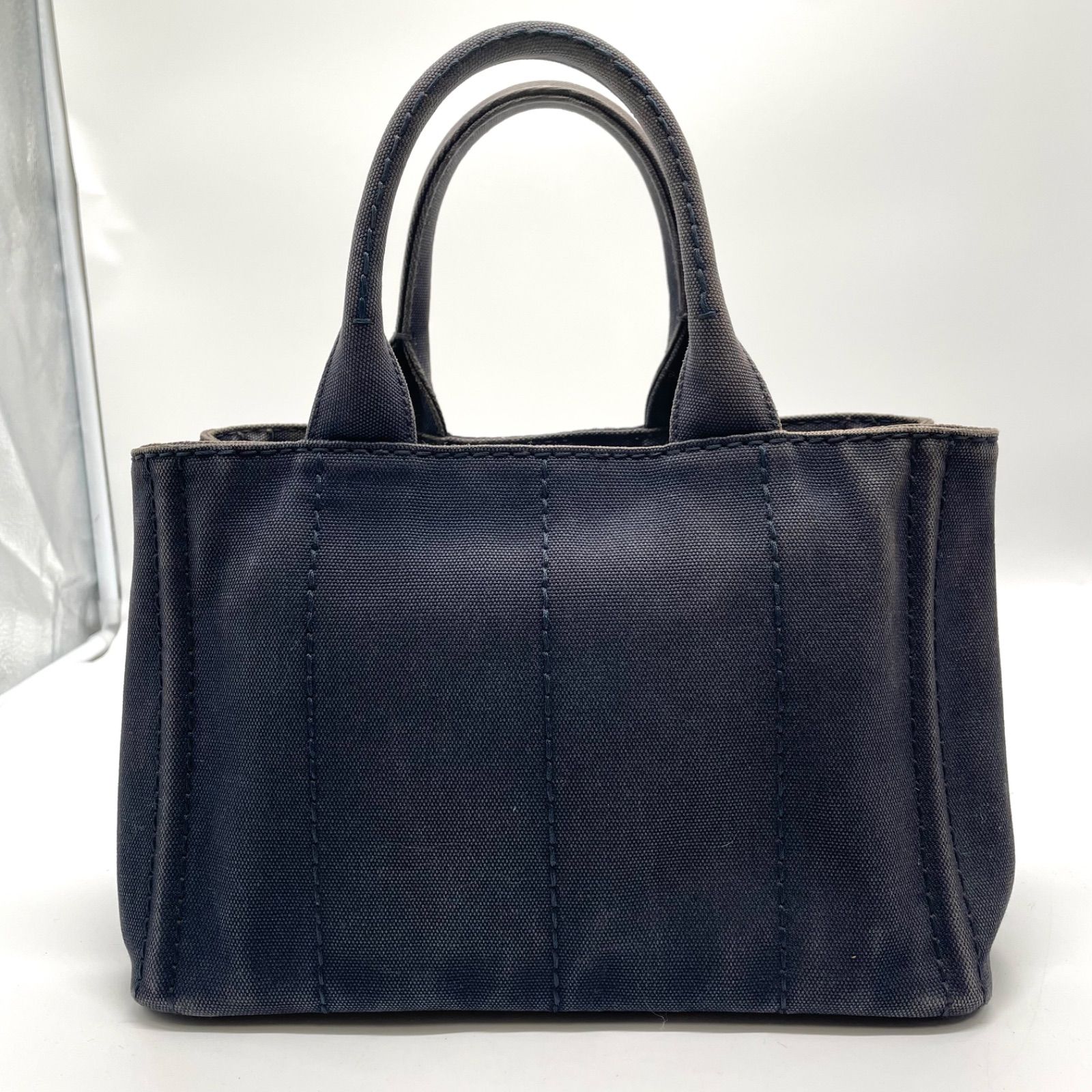 PRADA プラダ カナパ キャンバス サイド 三角ロゴ デニム ハンドバッグ