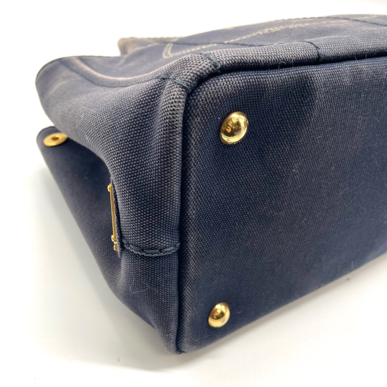 PRADA プラダ カナパ キャンバス サイド 三角ロゴ デニム ハンドバッグ 