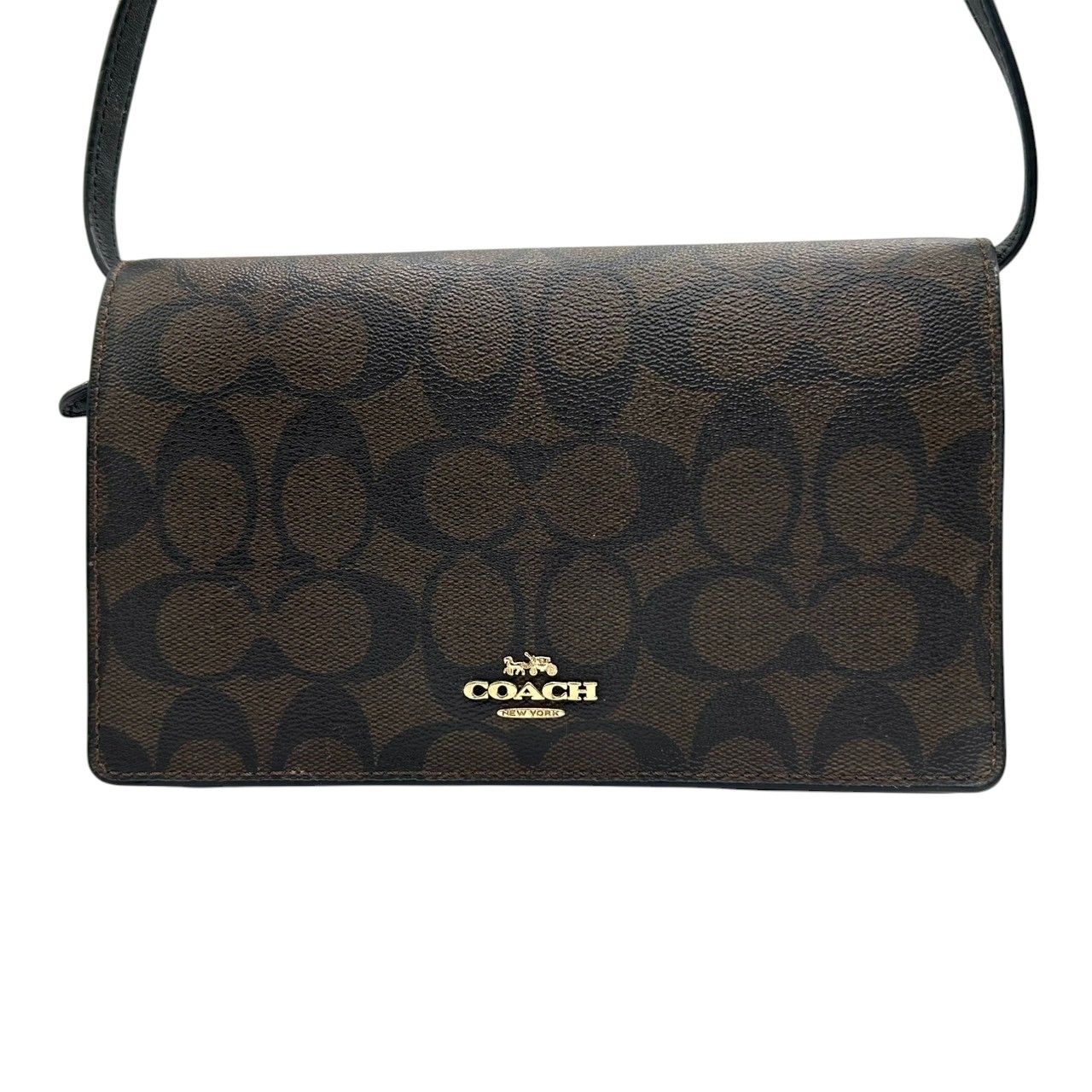 COACH お財布ショルダーバッグ シグネチャー柄 ブラウン COACH コーチ ショルダーウォレット シグネチャー レザー ブラウン