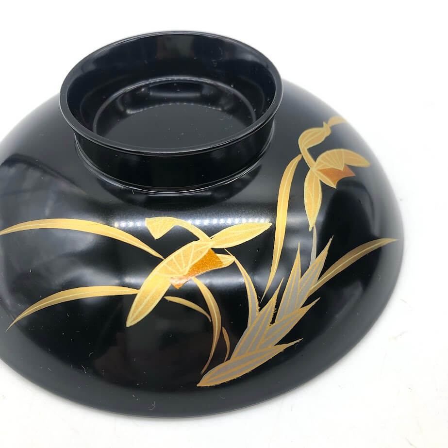 ss8112 【中古】 会津塗 吸物椀 5個セット 漆器 蓋付椀 黒 花 金彩