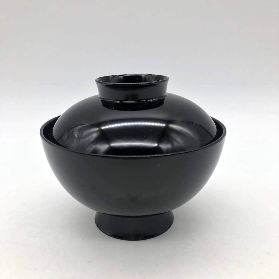 ss8112 【中古】 会津塗 吸物椀 5個セット 漆器 蓋付椀 黒 花 金彩