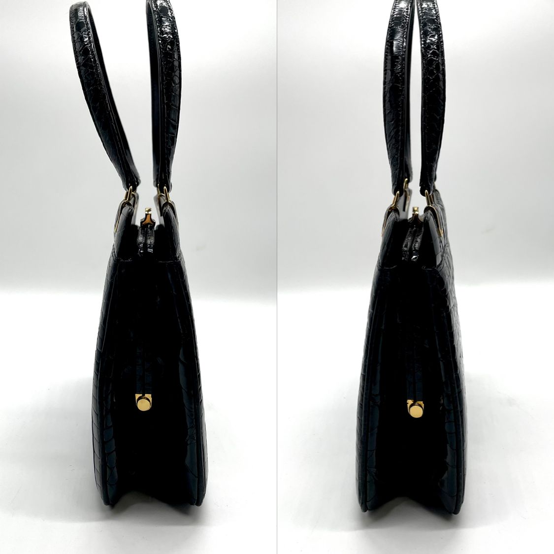 クロコダイル ワニ 革 ハンドバッグシャイニング加工 フォーマル