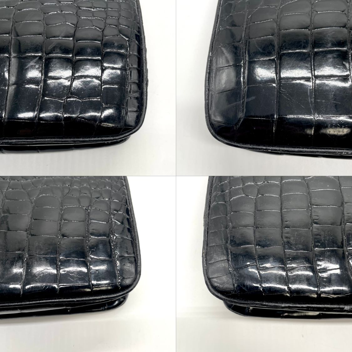 クロコダイル ワニ 革 ハンドバッグシャイニング加工 フォーマル