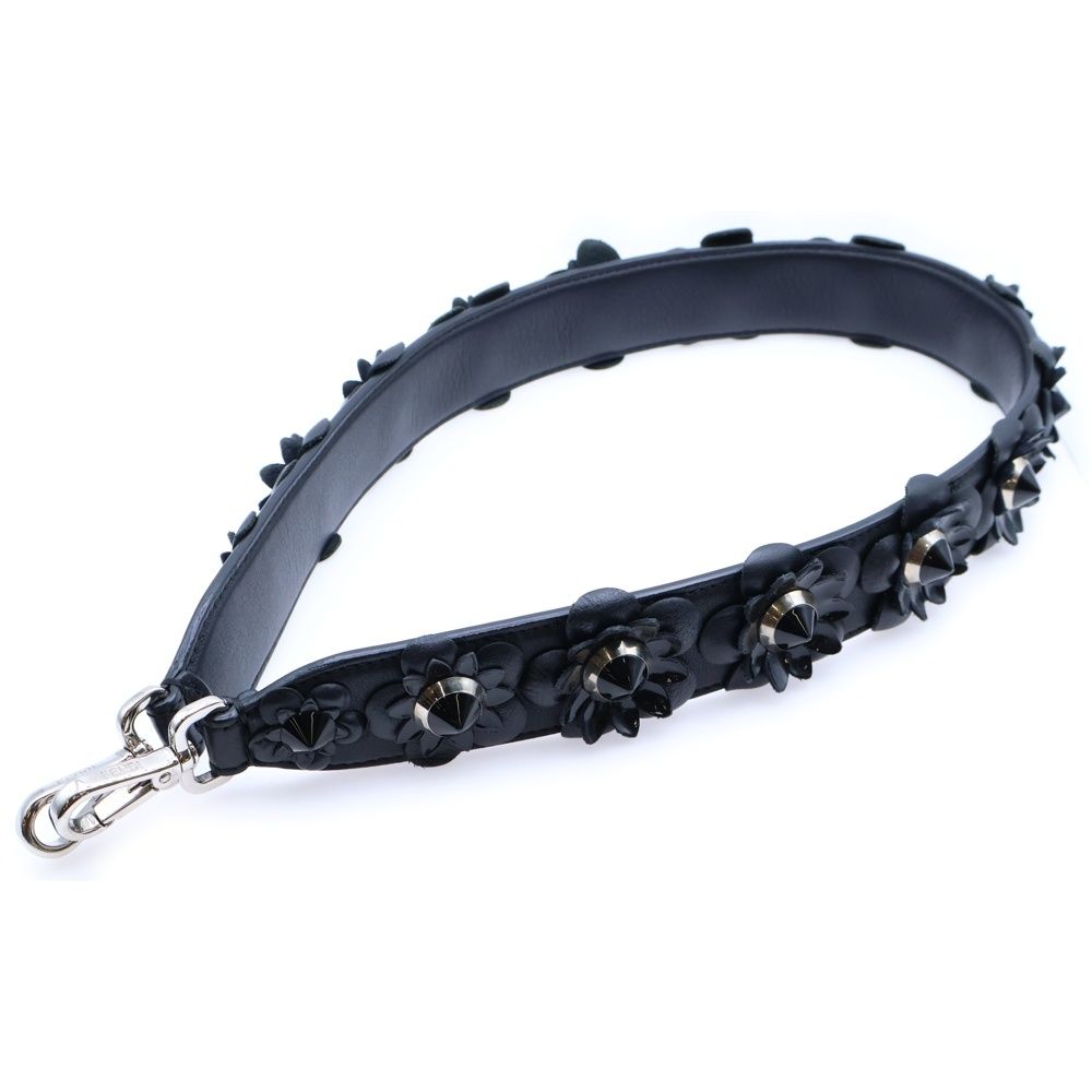 【極美品】FENDI フェンディ フラワースタッズ レザーストラップ ブラック FENDI (フェンディ) フラワーモチーフ スタッズ ショルダーストラップ