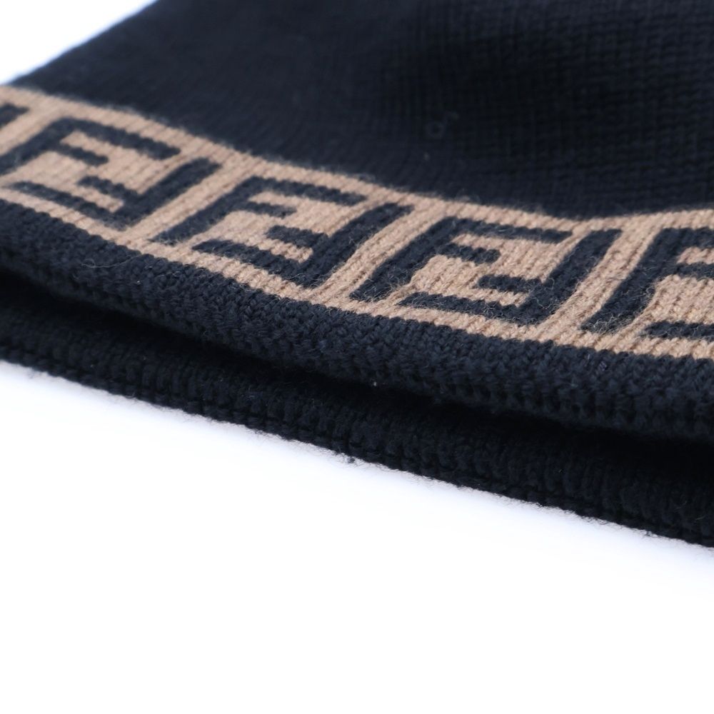 FENDI ウール　ニット帽子　ズッカ柄 FENDI フェンディ ニット帽 ビーニー 帽子 リブ FFロゴ ズッカ柄
