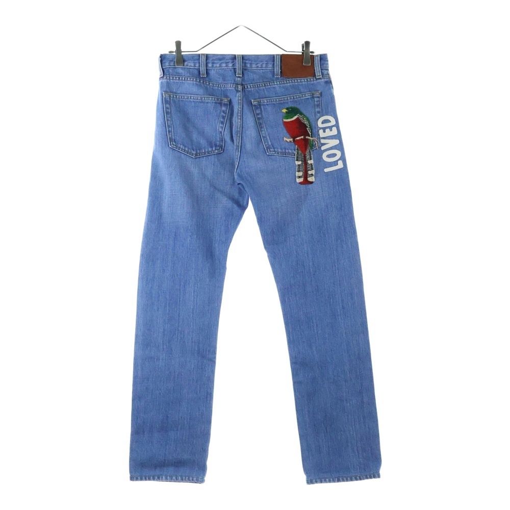 GUCCI (グッチ) LOVED 鳥刺繍 ロゴパッチ付デニムパンツ ブルー 430365