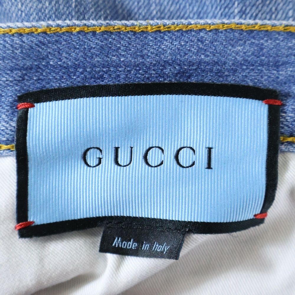 GUCCI (グッチ) LOVED 鳥刺繍 ロゴパッチ付デニムパンツ ブルー 430365