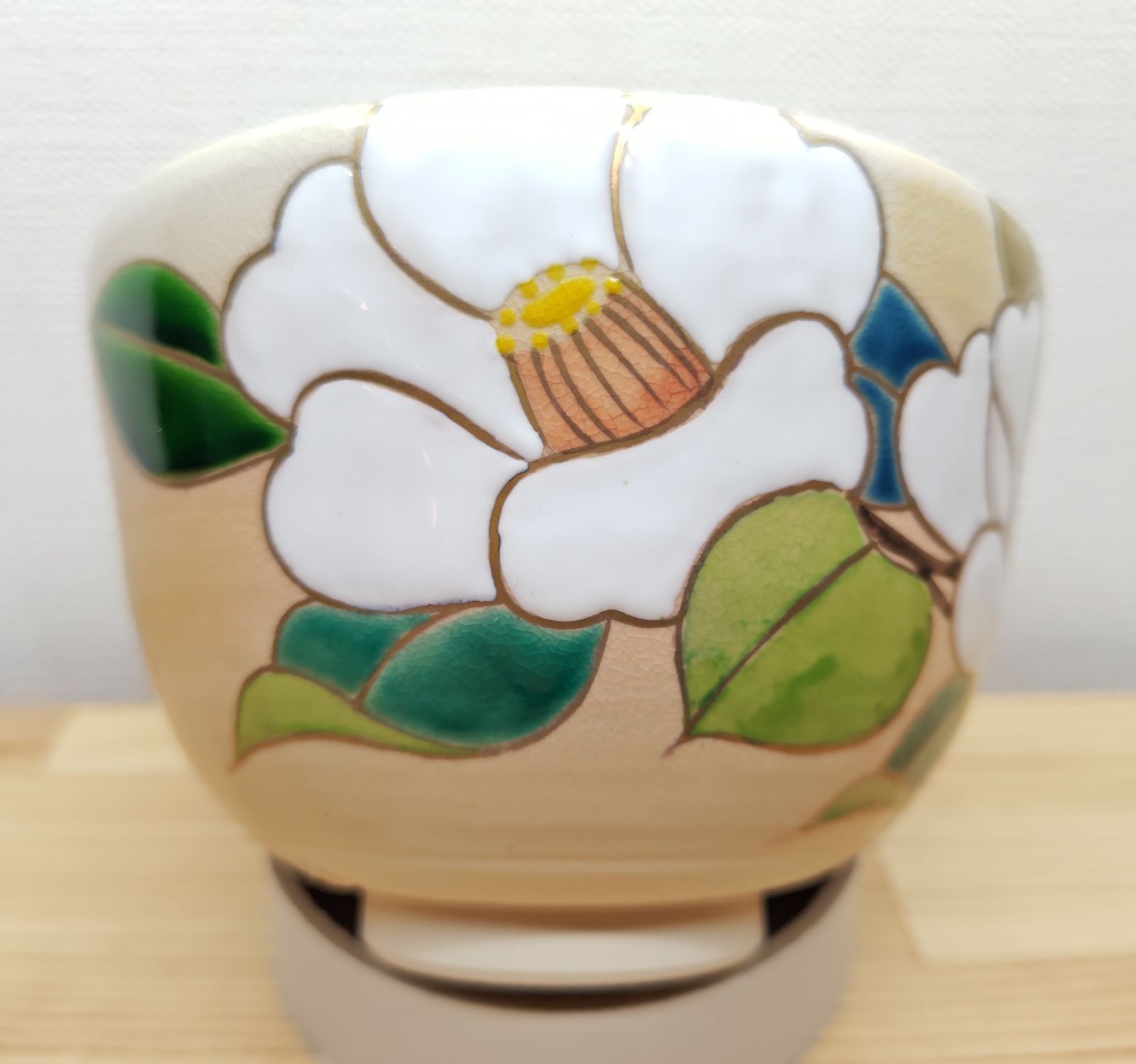 逢絢亭・新品】茶道具 茶碗 京焼 御本 白玉椿の絵 水出宋絢 紙箱入り