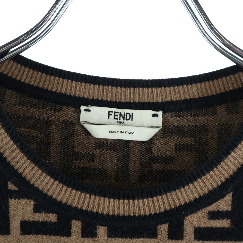 FENDI (フェンディ) ズッカ柄 半袖 ニット セーター ブラウン FZY702