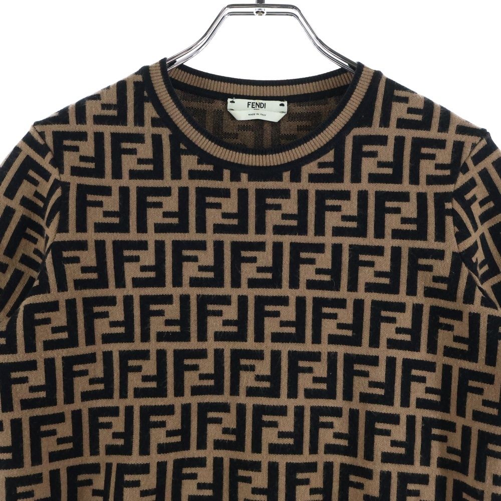 FENDI フェンディ ズッカ柄 半袖ニット ブラウン 中古・古着通販】FENDI (フェンディ) ズッカ柄半袖ニット ブラウン