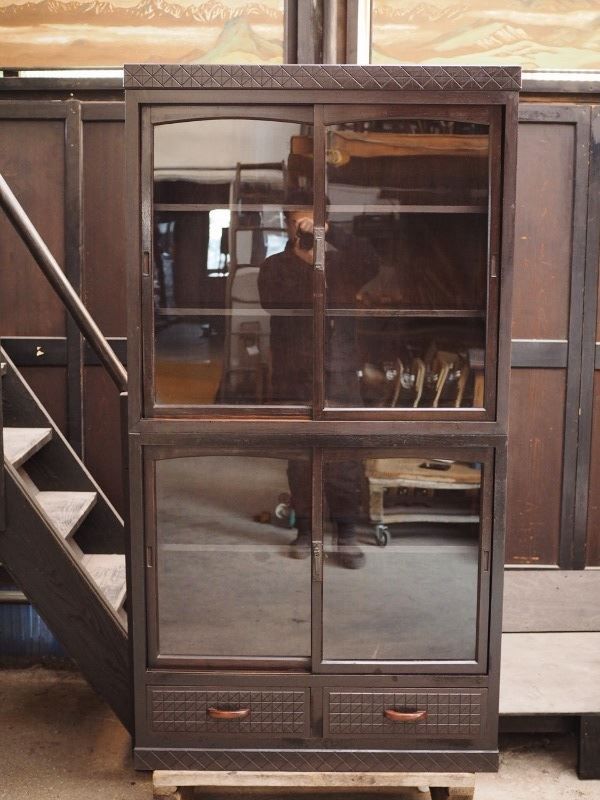 昭和レトロ二段重ねガラスケース 昭和中期 古録展 送料無料 中古 品番