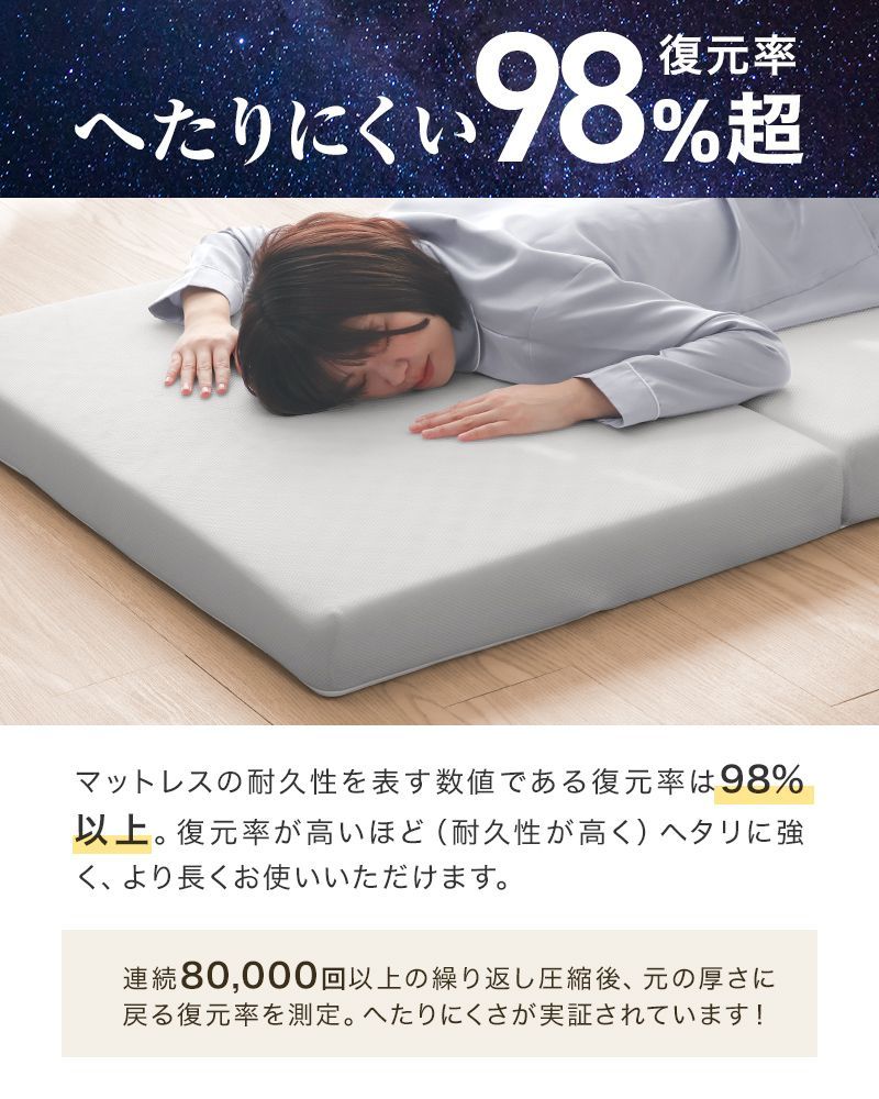 ダブル】マットレス 折りたたみ 高反発 三つ折り 厚み 10cm 190N 3