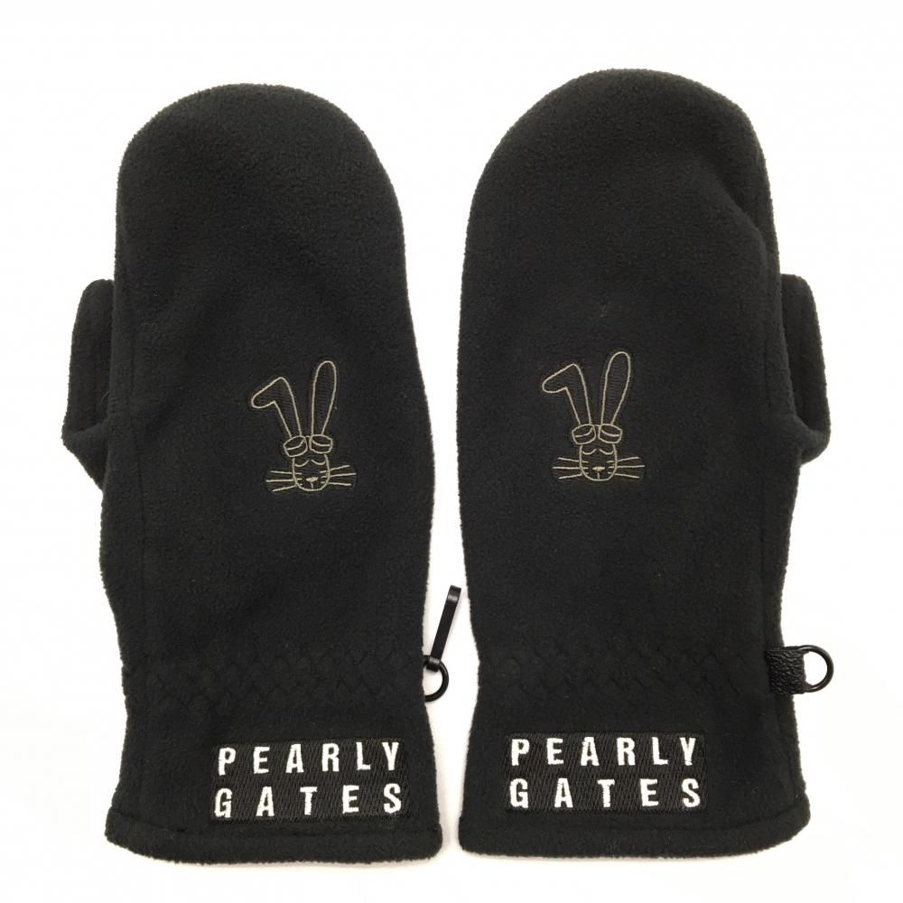 超美品】パーリーゲイツ 手袋 黒×白 ラビット ミトングローブ フリース