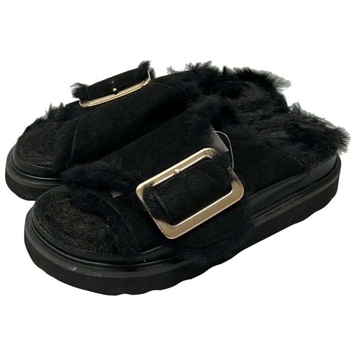 新品未使用品　MOHI ファー付きサンダル ブラック 38 MOHI サンダル MOHI(モヒ) ファーサンダル レディース : ZOZOTOWN