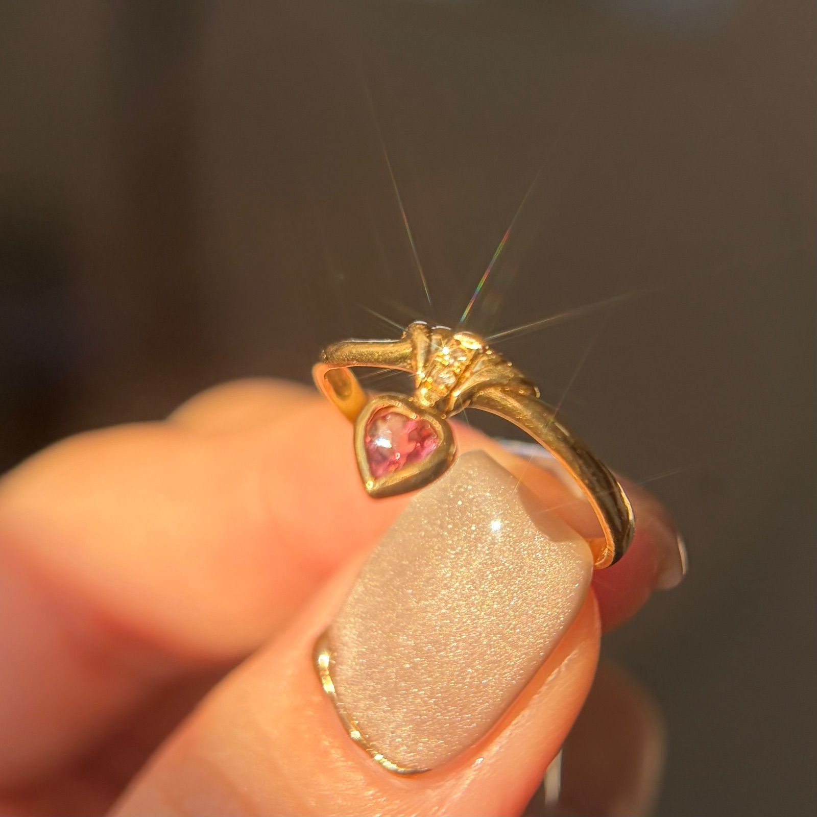 買取店】K18 ハート ピンクトルマリン ダイヤ ゴールド 13号 1.2g 昭和