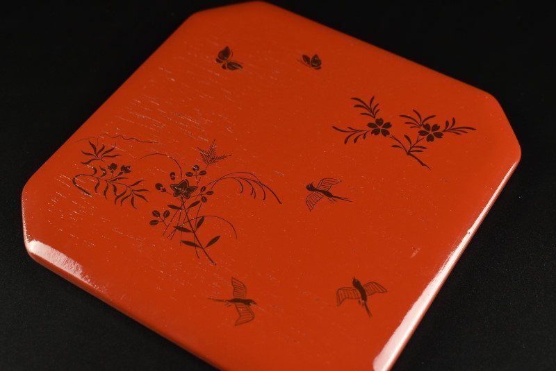 蔵A3877】木製柿合朱塗 花鳥蒔絵 縁高 五段重 - メルカリ