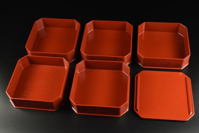 蔵A3877】木製柿合朱塗 花鳥蒔絵 縁高 五段重 - メルカリ