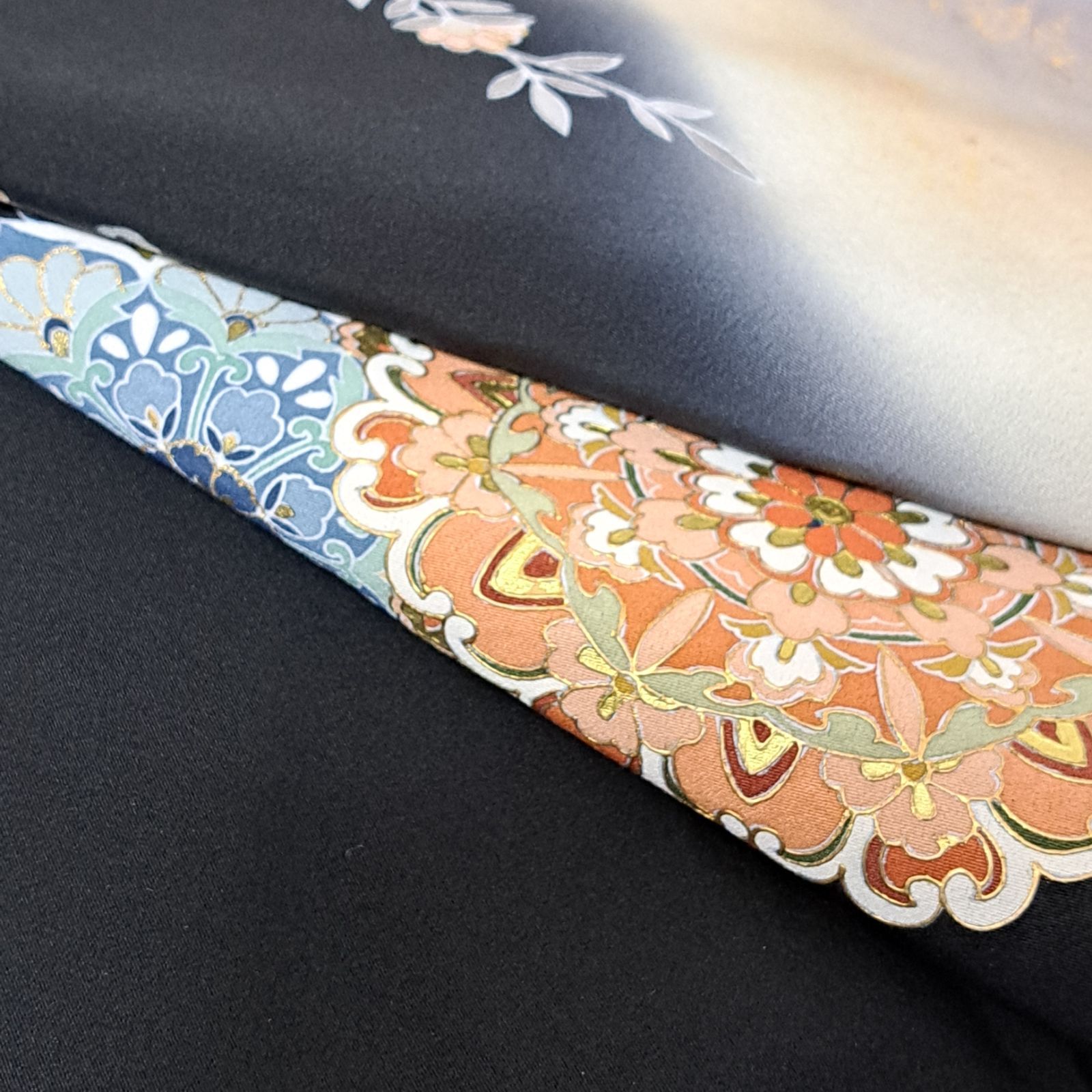 黒留袖】裄72 身丈164.5 袖48 裄長＆4L相当の身幅 正絹 袷 五つ紋・三