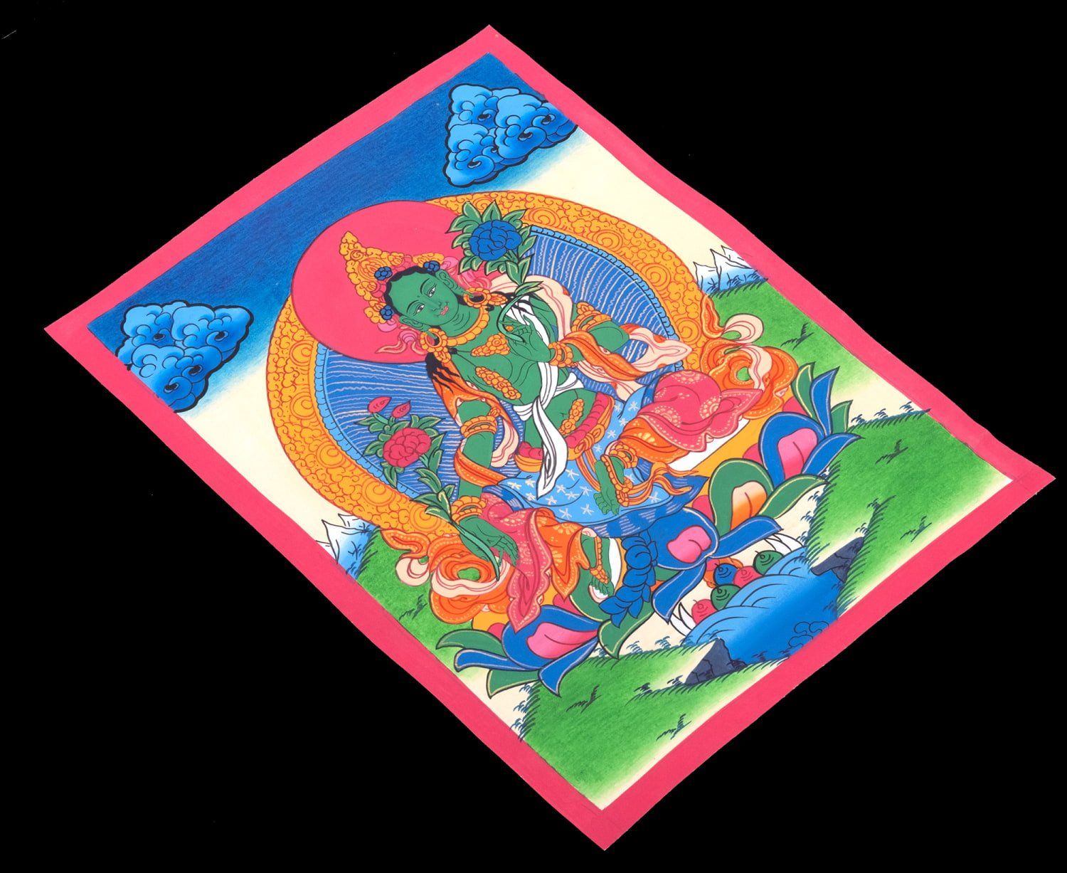 チベットタンカ　仏画　グリーンターラ 習作〕タンカ - グリーンターラ[40cm x 30cm] / 習作 グリーンターラ