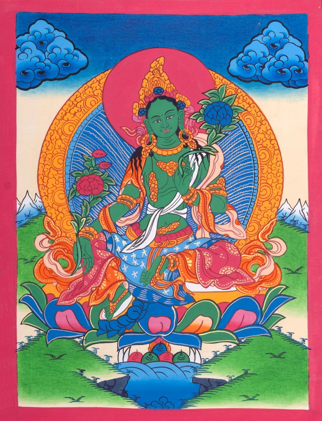 習作〕タンカ - グリーンターラ[40cm x 30cm] / 習作 グリーンターラ