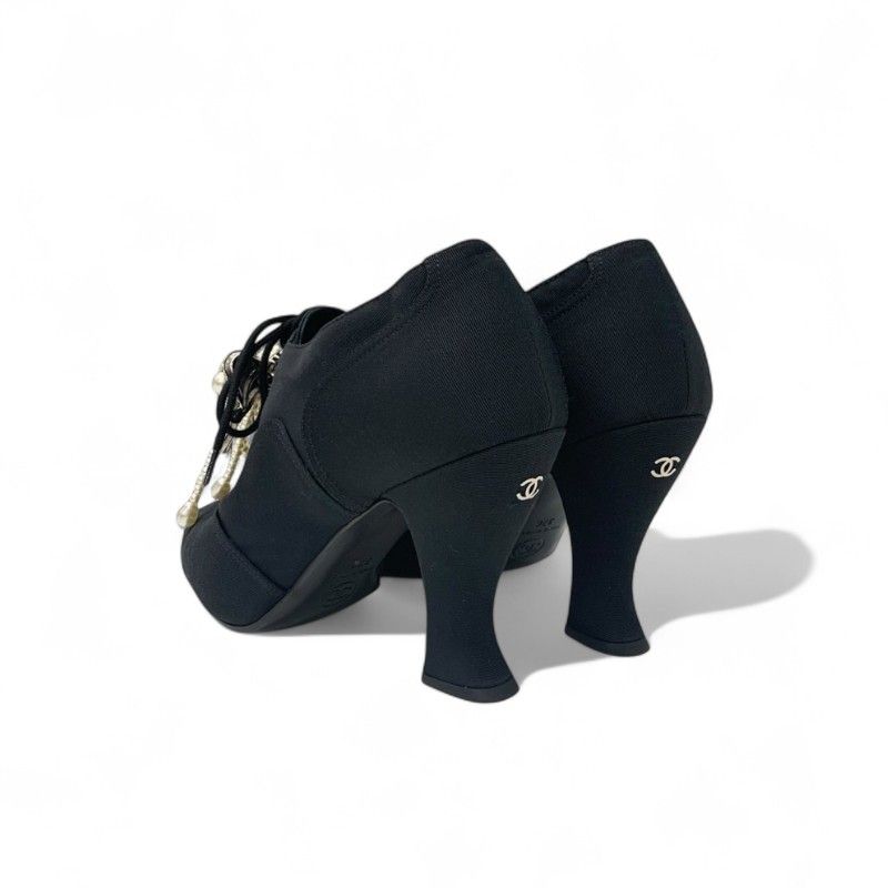 ■ □ 45721★18A シャネル ブーティ パールリボンビジュー　ブーツ □ □ 45721☆18A シャネル ブーティ パールリボンビジュー ブーツ