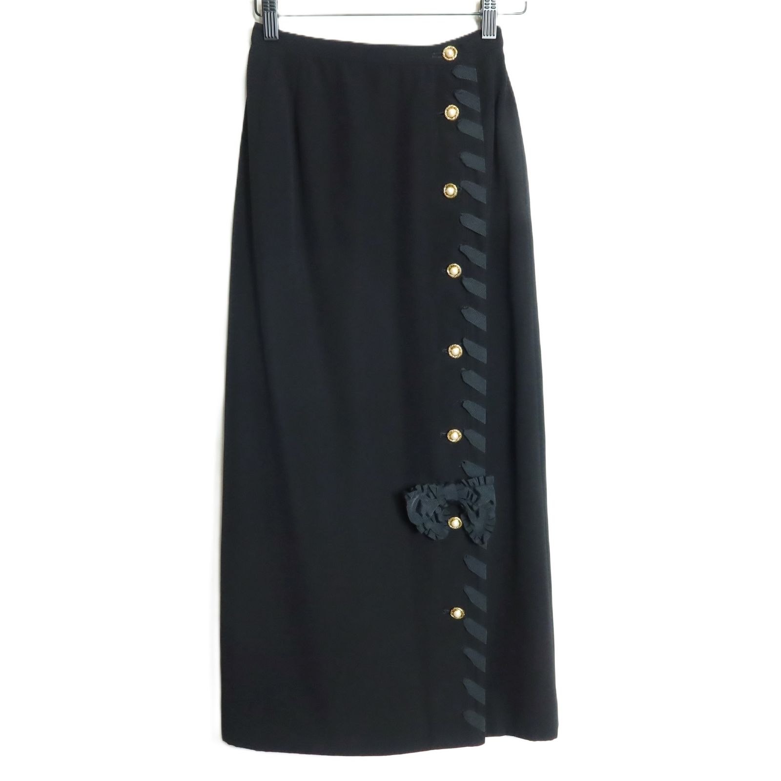 美品】インゲボルグ☆上下セット♪リボン付ジャケット&スカート 黒系