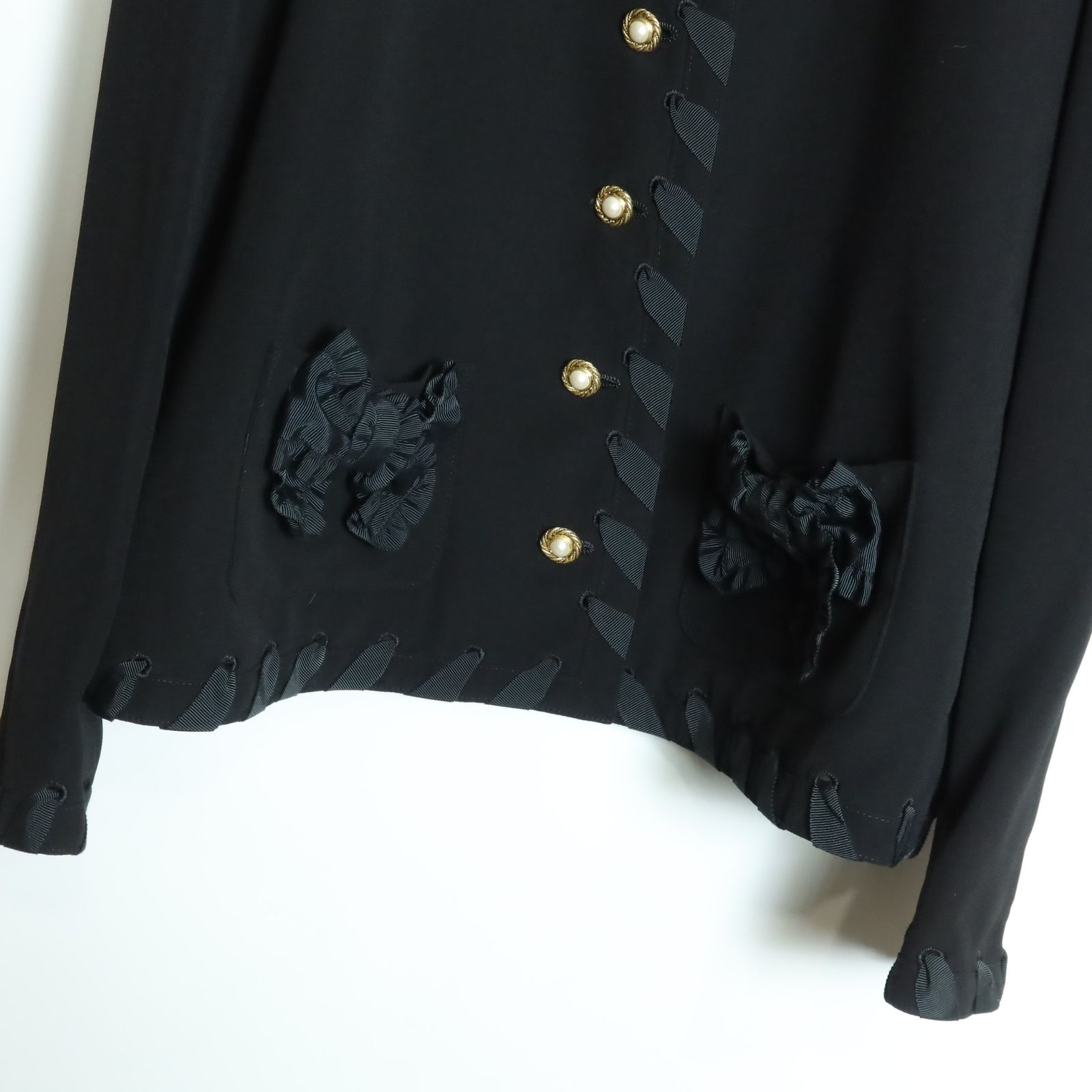 美品】インゲボルグ☆上下セット♪リボン付ジャケット&スカート 黒系