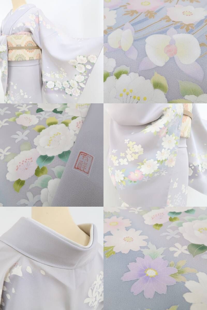 ❁tomihisa❁新品 手描き友禅 宮崎玄祥 落款 着物“染め花に心映して