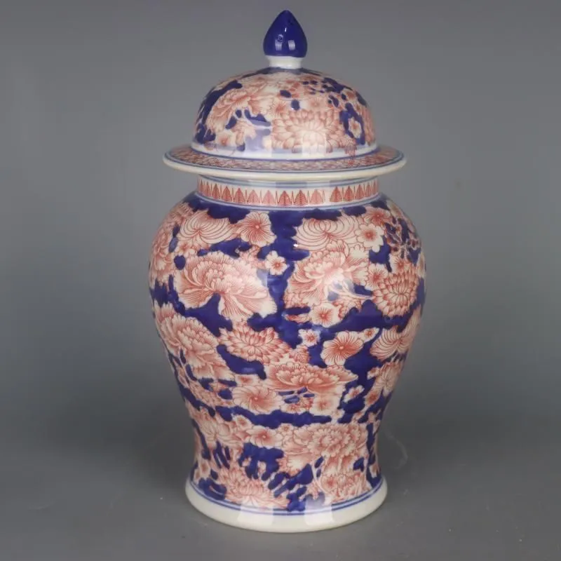 青釉裏紅万紋将軍壺 景徳鎮 陶磁器 装飾品 現代工芸品 美術品 置物 美術品・アンティーク・コレクション 青釉裏紅万紋将軍壺 景徳鎮
