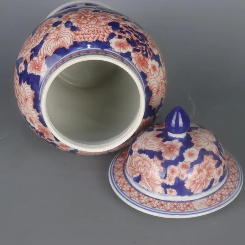 青花釉裏紅万模様将軍壺 景徳鎮 陶磁器 装飾品 現代工芸品美術品 置物 青釉裏紅万紋将軍壺 景徳鎮 陶磁器 装飾品 現代工芸品