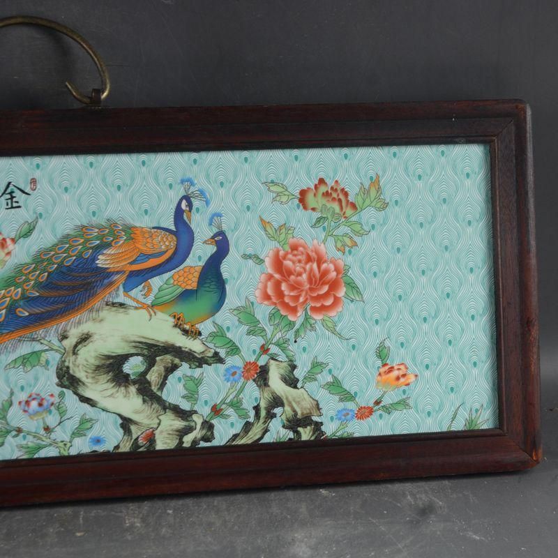 景徳鎮 パステル金?玉羽陶板画 応接間 玄関 茶室 書斎 装飾品 工芸品