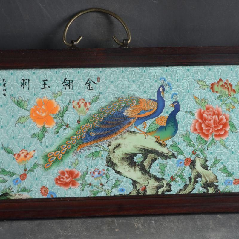 景徳鎮 パステル金?玉羽陶板画 応接間 玄関 茶室 書斎 装飾品 工芸品