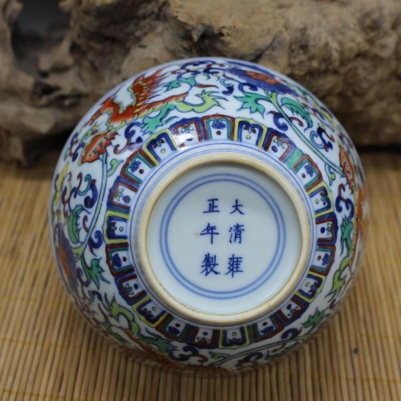 清雍正緑地粉彩龍鳳紋茶蓋缶 景徳鎮 陶磁器 装飾品 現代工芸品美術品 置物 清雍正緑地粉彩龍鳳紋茶蓋缶 景徳鎮 陶磁器 装飾品 現代工芸品 美術品