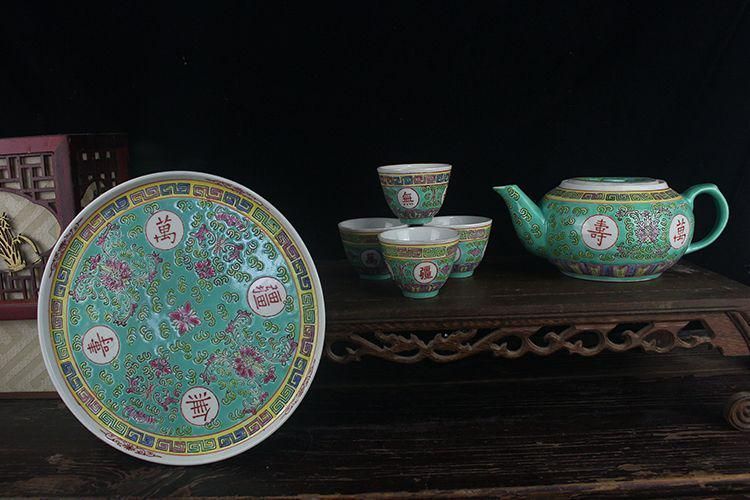 中国 景徳鎮 「萬壽無疆」蓋付き スープ鉢 シュガーポット 大鉢 茶釜