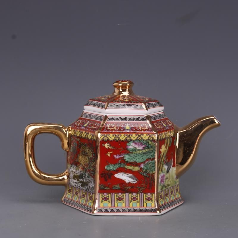 彩花鳥提梁壺 茶壺 茶道具 茶器 工芸品 美術品 置物 彩花鳥提梁壺 茶壺 茶道具 茶器 工芸品 美術品 置物 彩花鳥提梁壺