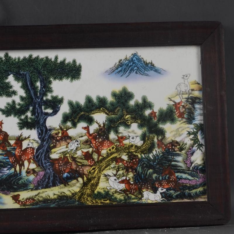 景徳鎮 パステル百鹿図陶板画 応接間 茶室 書斎 掛飾 装飾品 工芸品