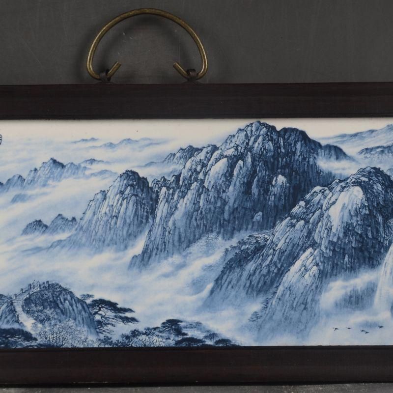 景徳鎮 青花山水紋陶板画 応接間 茶室 書斎 装飾品 工芸品 置物 - メルカリ