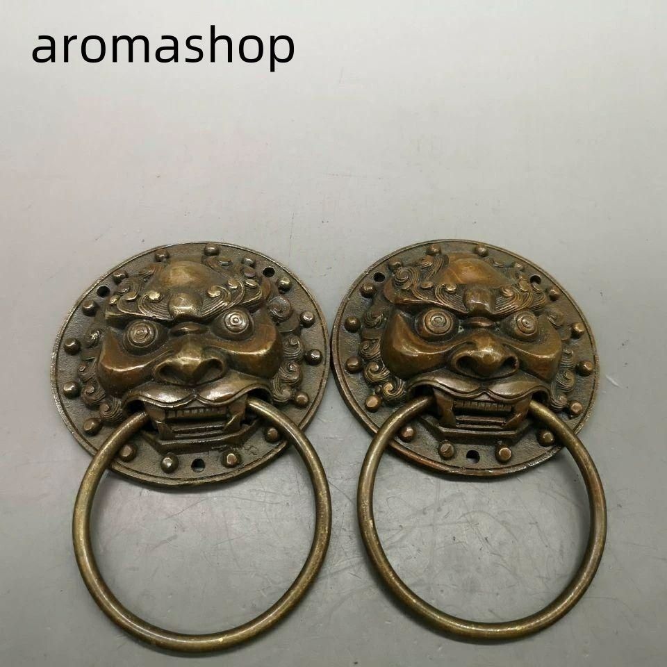 銅器 獣頭門環 獅子頭大門ノブ木戸門引環一対 装飾品 工芸品 置物 銅器 獣頭門環 獅子頭大門ノブ木戸門引環一対 装飾品 工芸品 置物