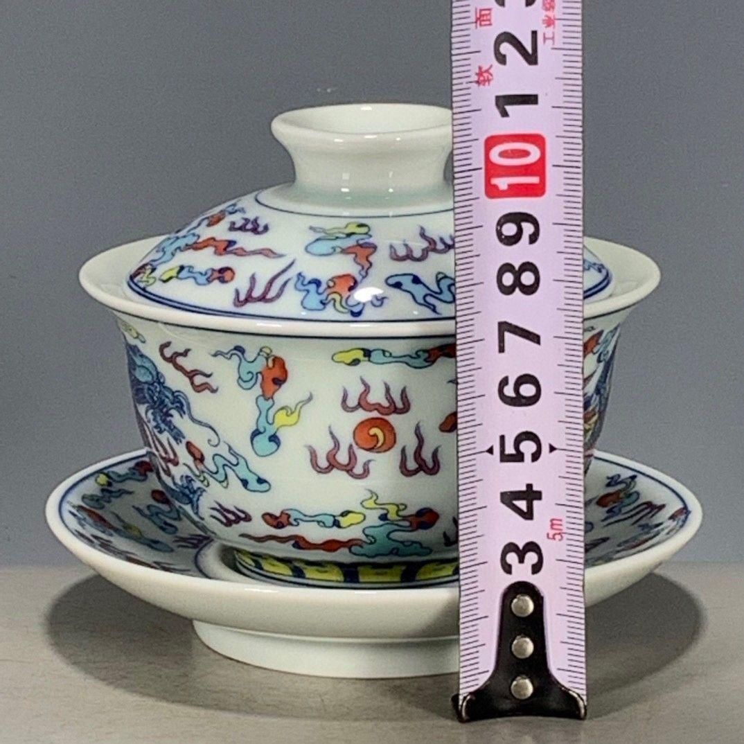 大明成化斗彩釉下彩三才蓋碗大湯飲 景徳鎮 陶磁器 現代工芸品 美術品