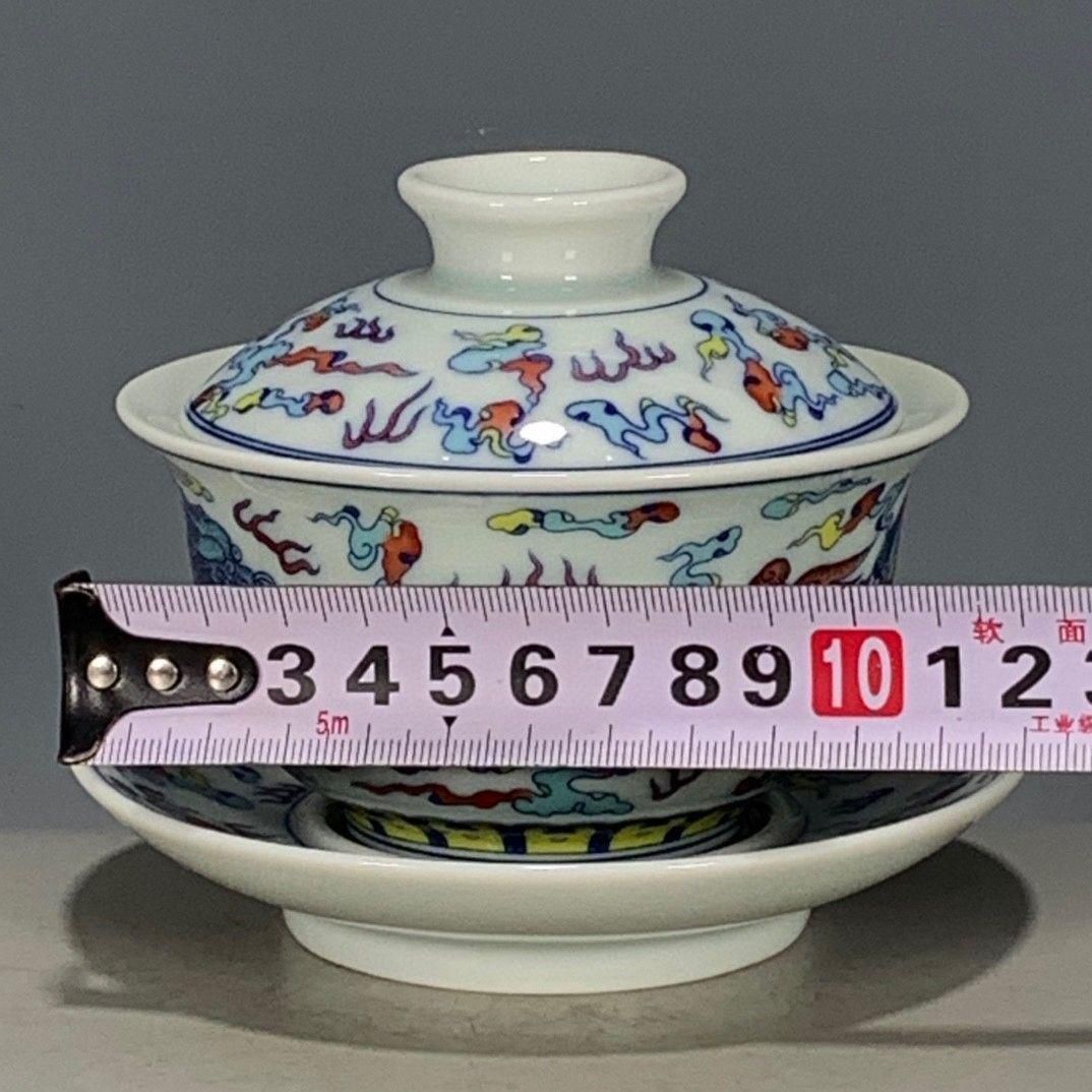 大明成化斗彩釉下彩三才蓋碗大湯飲 景徳鎮 陶磁器 現代工芸品 美術品