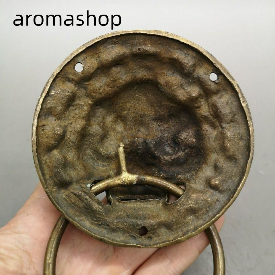 銅器 獣頭門環 獅子頭大門ノブ木戸門引環一対 装飾品 工芸品 置物