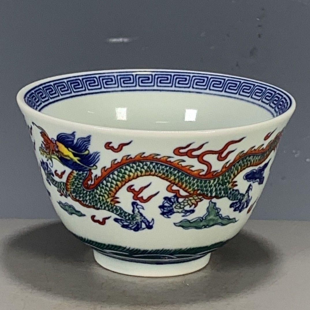 清代乾隆 五彩龍鳳主人杯 茶器 中国景徳鎮 現代工芸品 美術品 置物