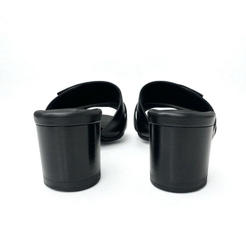 極美品 エルメス ミュール シルバー金具 ブラック レザー エルメス HERMES ジジ サンダル 靴 シューズ レザー ブラック シルバー