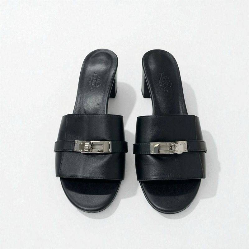 エルメス HERMES ジジ サンダル 靴 シューズ レザー ブラック シルバー