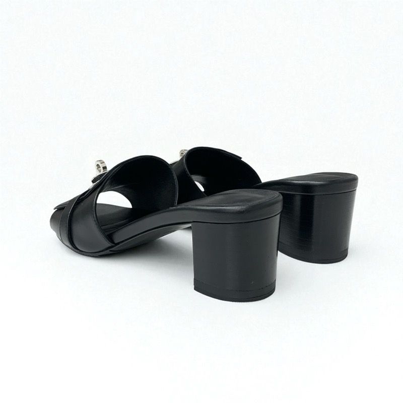 極美品 エルメス ミュール シルバー金具 ブラック レザー エルメス HERMES ジジ サンダル 靴 シューズ レザー ブラック シルバー