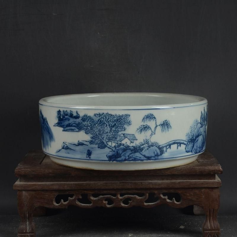 鯖山水  庭楼  筆洗  水仙の鉢  陶磁器 装飾品 現代工芸品美術品 置物 美術品・アンティーク・コレクション 鯖山水 庭楼 筆洗 水仙の鉢