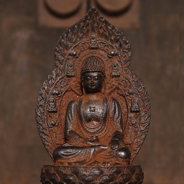 鉄器 鉄仏 ディスカウント 蓮華仏坐像 現代工芸品 美術品 置物