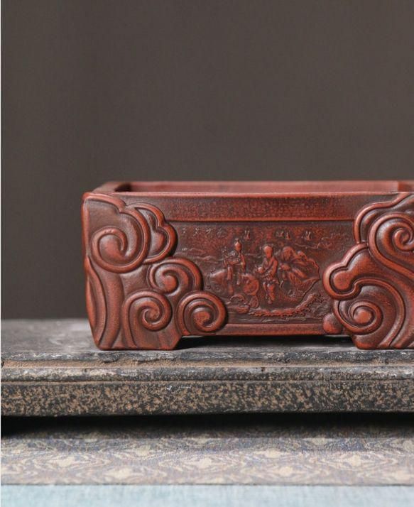 盆栽鉢　　中国宜興　希少品　　複数落款　　早い者勝ち 激安オンライン ストア 盆栽鉢 中国宜興 小型 長辺 約15cm 八角鉢 釉薬