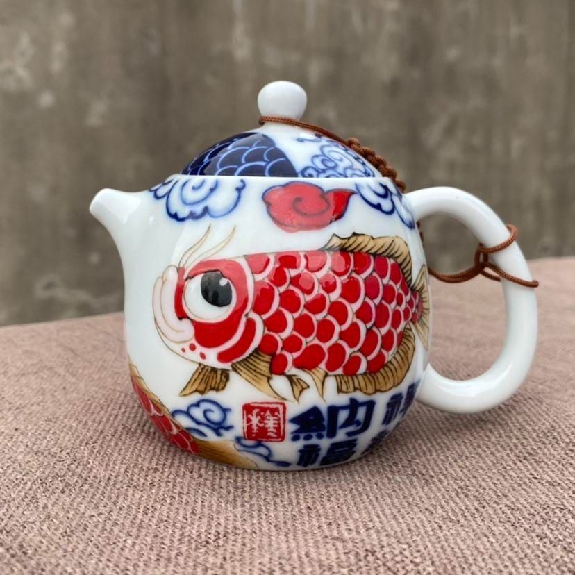 中国美術 茶器 景徳鎮 竜魚納福竜旦壺 急須 茶器 新品未使用 - メルカリ