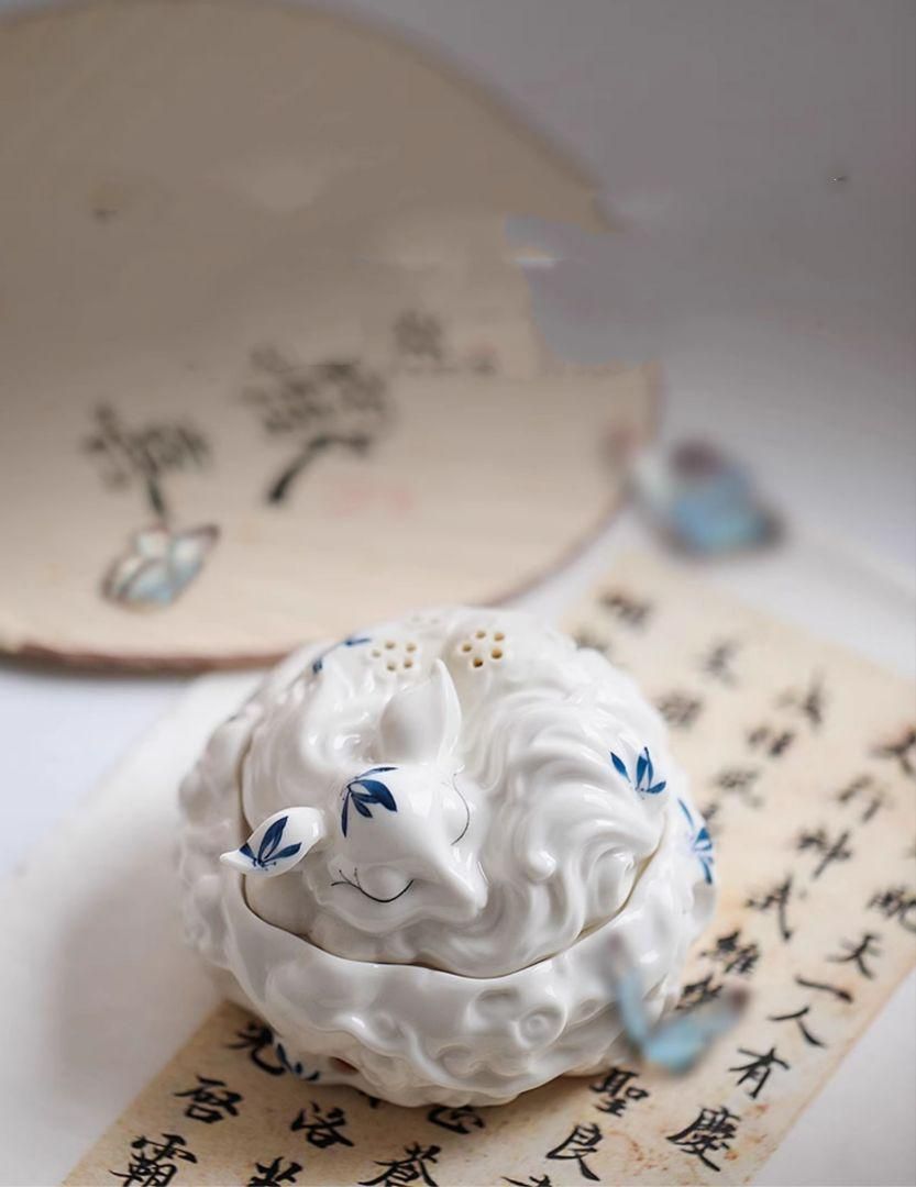 九尾狐の焼物 香炉 香道具蓋置　置物 九尾狐の焼物 香炉 香道具蓋置 置物